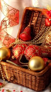 Preview wallpaper christmas decorations, balloons, decorations, candle, shoe, thread, needles, box, new year