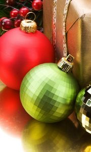 Preview wallpaper christmas decorations, balloons, gift, thread, needles, holiday