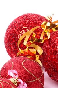 Preview wallpaper christmas decorations, balloons, red, glitter, ribbon