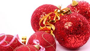 Preview wallpaper christmas decorations, balloons, red, glitter, ribbon