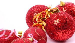 Preview wallpaper christmas decorations, balloons, red, glitter, ribbon