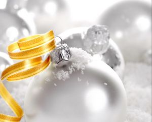 Preview wallpaper christmas decorations, balloons, ribbon, snow, close-up, holiday, new year