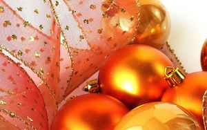 Preview wallpaper christmas decorations, balloons, ribbon, gold, close-up