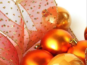 Preview wallpaper christmas decorations, balloons, ribbon, gold, close-up