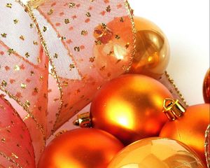 Preview wallpaper christmas decorations, balloons, ribbon, gold, close-up