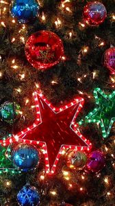 Preview wallpaper christmas decorations, balloons, stars, garlands, tree, holiday