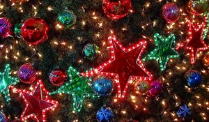 Preview wallpaper christmas decorations, balloons, stars, garlands, tree, holiday