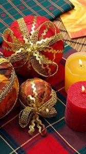 Preview wallpaper christmas decorations, candles, cloth, tapes, training, holiday