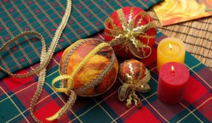 Preview wallpaper christmas decorations, candles, cloth, tapes, training, holiday