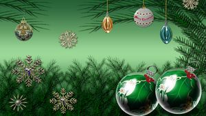 Preview wallpaper christmas decorations, pine needles, snowflakes, christmas, new year, celebration
