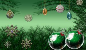 Preview wallpaper christmas decorations, pine needles, snowflakes, christmas, new year, celebration