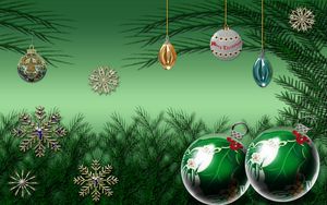 Preview wallpaper christmas decorations, pine needles, snowflakes, christmas, new year, celebration