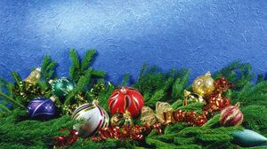 Preview wallpaper christmas decorations, pine needles, tinsel, attributes, holiday