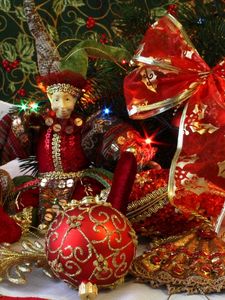 Preview wallpaper christmas decorations, ribbons, needles, garlands, holiday, christmas
