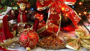 Preview wallpaper christmas decorations, ribbons, needles, garlands, holiday, christmas