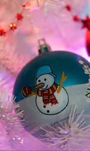 Preview wallpaper christmas decorations, snowman, branches, light