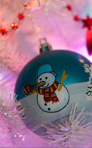 Preview wallpaper christmas decorations, snowman, branches, light