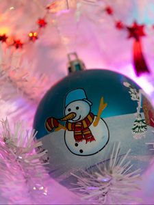 Preview wallpaper christmas decorations, snowman, branches, light