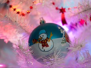 Preview wallpaper christmas decorations, snowman, branches, light