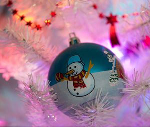 Preview wallpaper christmas decorations, snowman, branches, light