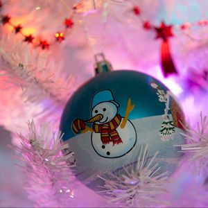 Preview wallpaper christmas decorations, snowman, branches, light