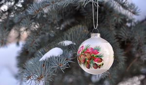 Preview wallpaper christmas decorations, tree, branch, snow