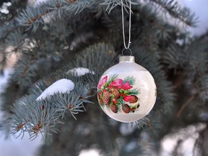 Preview wallpaper christmas decorations, tree, branch, snow