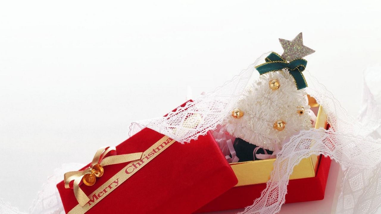 Wallpaper christmas, gift, christmas tree, ribbon, holiday