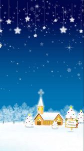 Preview wallpaper christmas, holiday, home, church, moon, stars, trees