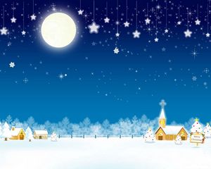 Preview wallpaper christmas, holiday, home, church, moon, stars, trees