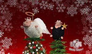 Preview wallpaper christmas, holiday, trees, angel, devil, inscription, snowflakes