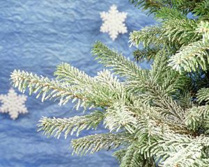 Preview wallpaper christmas, new year, fur-tree, attribute, snowflakes