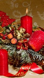 Preview wallpaper christmas, new year, fur-tree, ornaments, candles