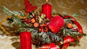 Preview wallpaper christmas, new year, fur-tree, ornaments, candles