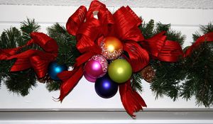 Preview wallpaper christmas, new year, needles, christmas decorations, ribbon, decoration