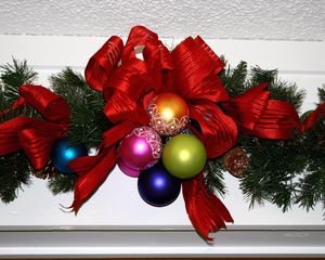 Preview wallpaper christmas, new year, needles, christmas decorations, ribbon, decoration