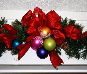 Preview wallpaper christmas, new year, needles, christmas decorations, ribbon, decoration