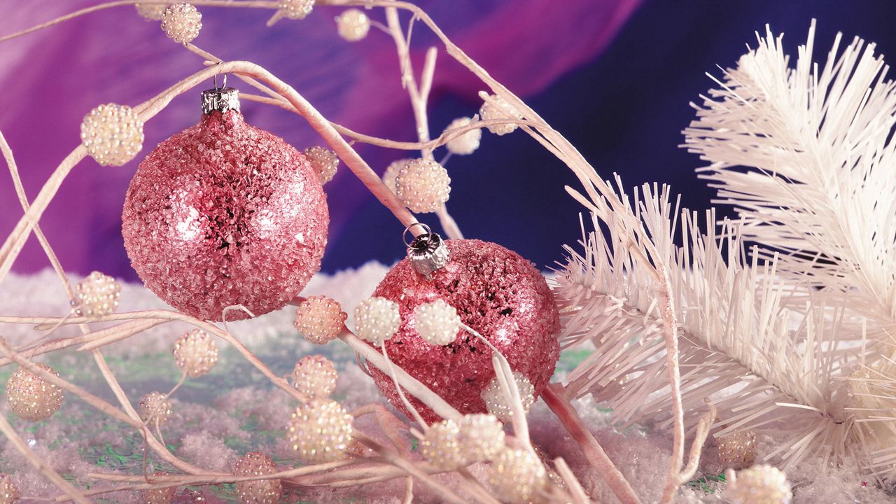 Wallpaper christmas, new year, ornaments, cosiness, spheres, branch, red