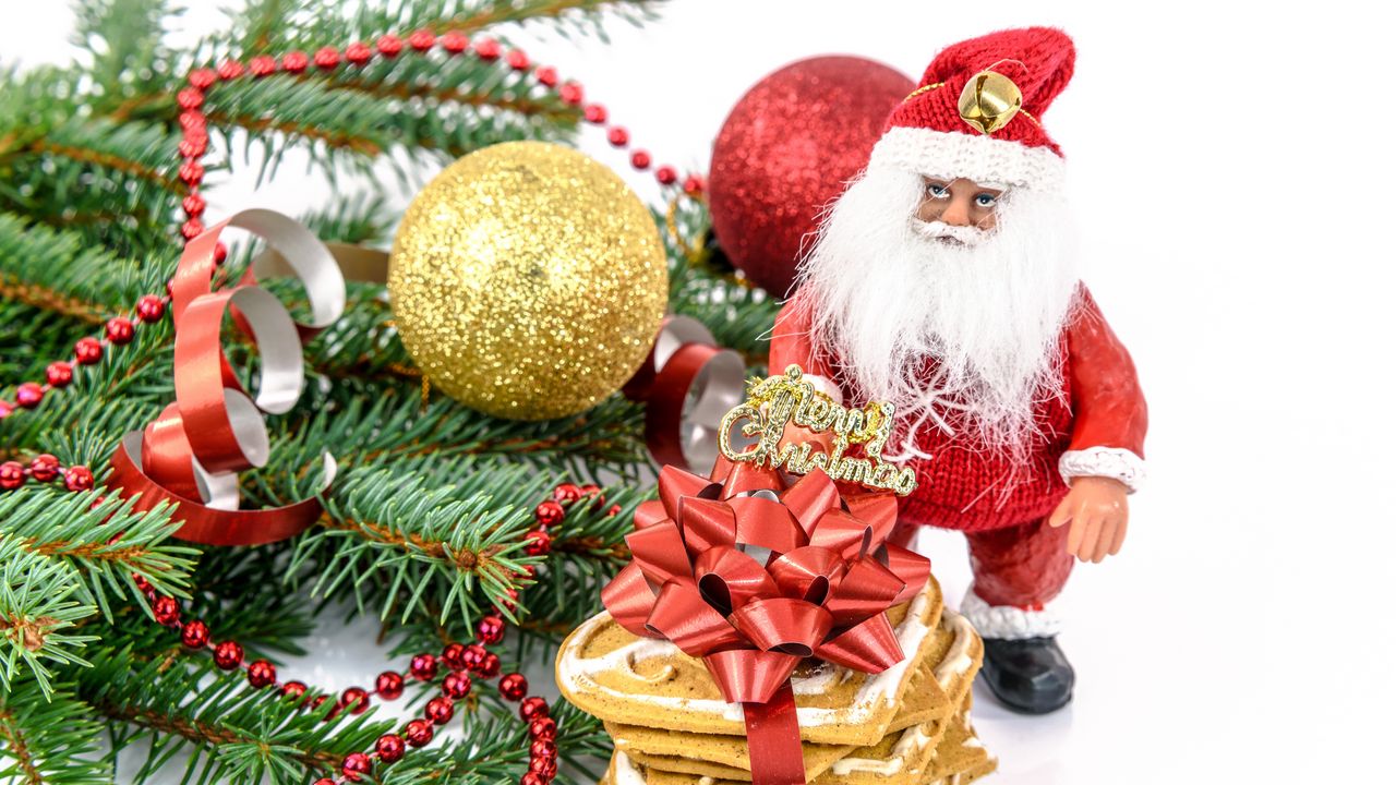 Wallpaper christmas, new year, santa claus, fir-tree, decorations, cookies