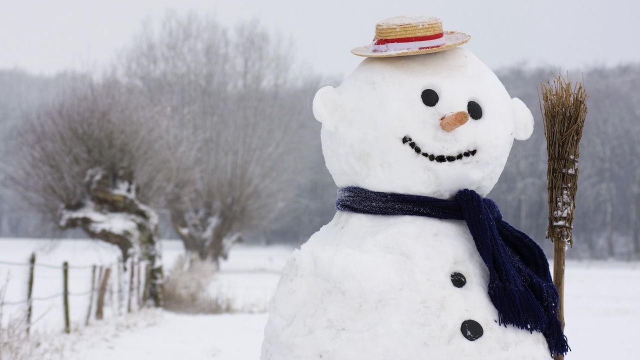 Wallpaper christmas, new year, snowman, broom, scarf, hat