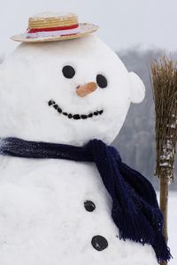 Preview wallpaper christmas, new year, snowman, broom, scarf, hat