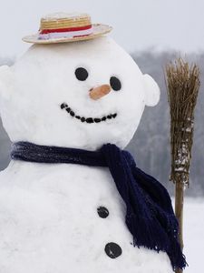 Preview wallpaper christmas, new year, snowman, broom, scarf, hat