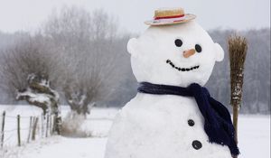 Preview wallpaper christmas, new year, snowman, broom, scarf, hat