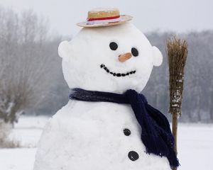 Preview wallpaper christmas, new year, snowman, broom, scarf, hat