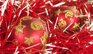 Preview wallpaper christmas, new year, spheres, tinsel, red, ornaments