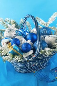 Preview wallpaper christmas, new year, spheres, basket, toys