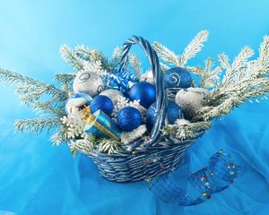 Preview wallpaper christmas, new year, spheres, basket, toys