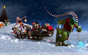 Preview wallpaper christmas, night, gifts, sledge, aides, inscription