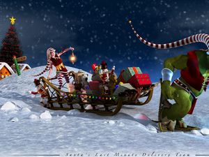 Preview wallpaper christmas, night, gifts, sledge, aides, inscription