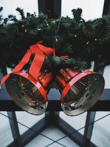 Preview wallpaper christmas, ornaments, bells, ribbon